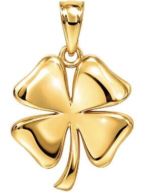 10K Solid Gold Four Leaf Clover Charm Necklace - Good Luck Shamrock Pendant